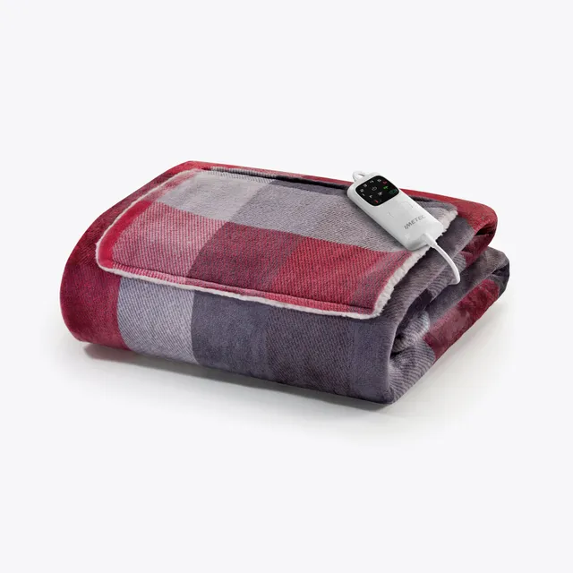 imetec-caldoplaid-adapto-velvet-tartan-heated-blanket-with-hand-and-foot-pocket- image 1