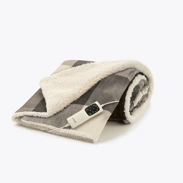 imetec-caldoplaid-adapto-heizdecke-160x120-cm-tartan-grau-mit-sherpa-innenseite- image 1