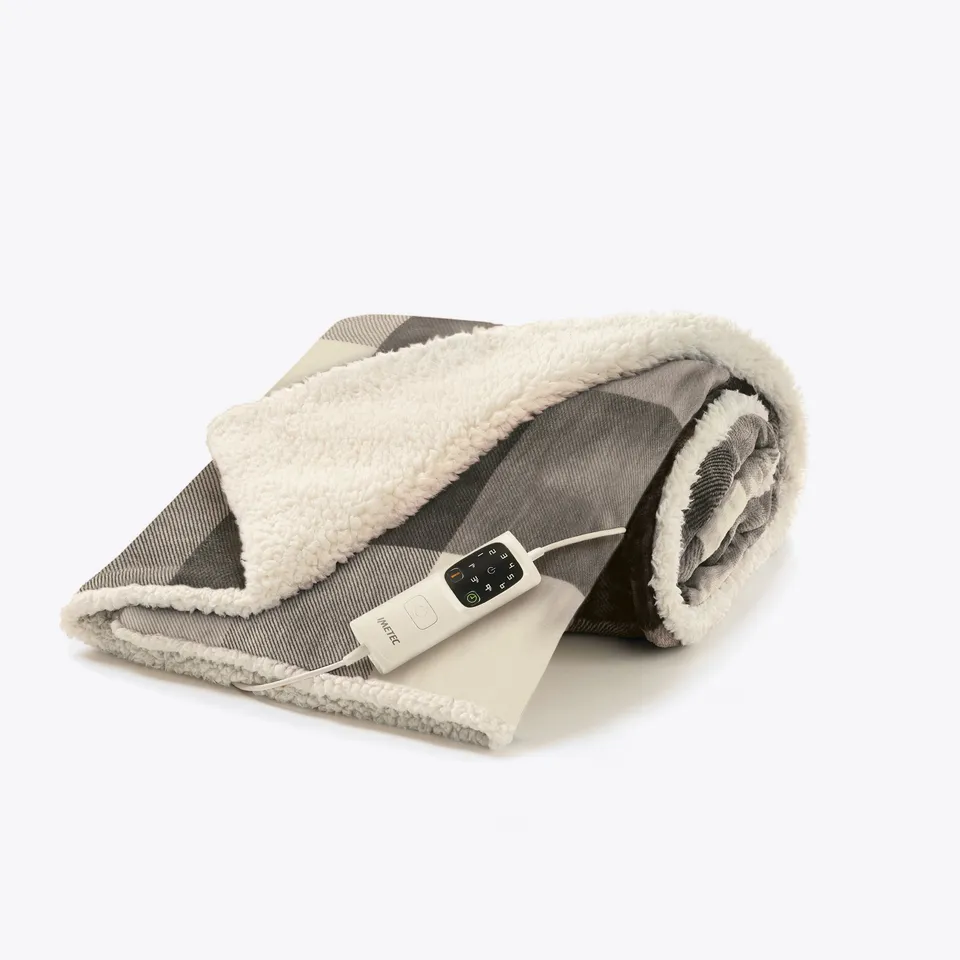 imetec-caldoplaid-adapto-heizdecke-160x120-cm-tartan-grau-mit-sherpa-innenseite- image 1