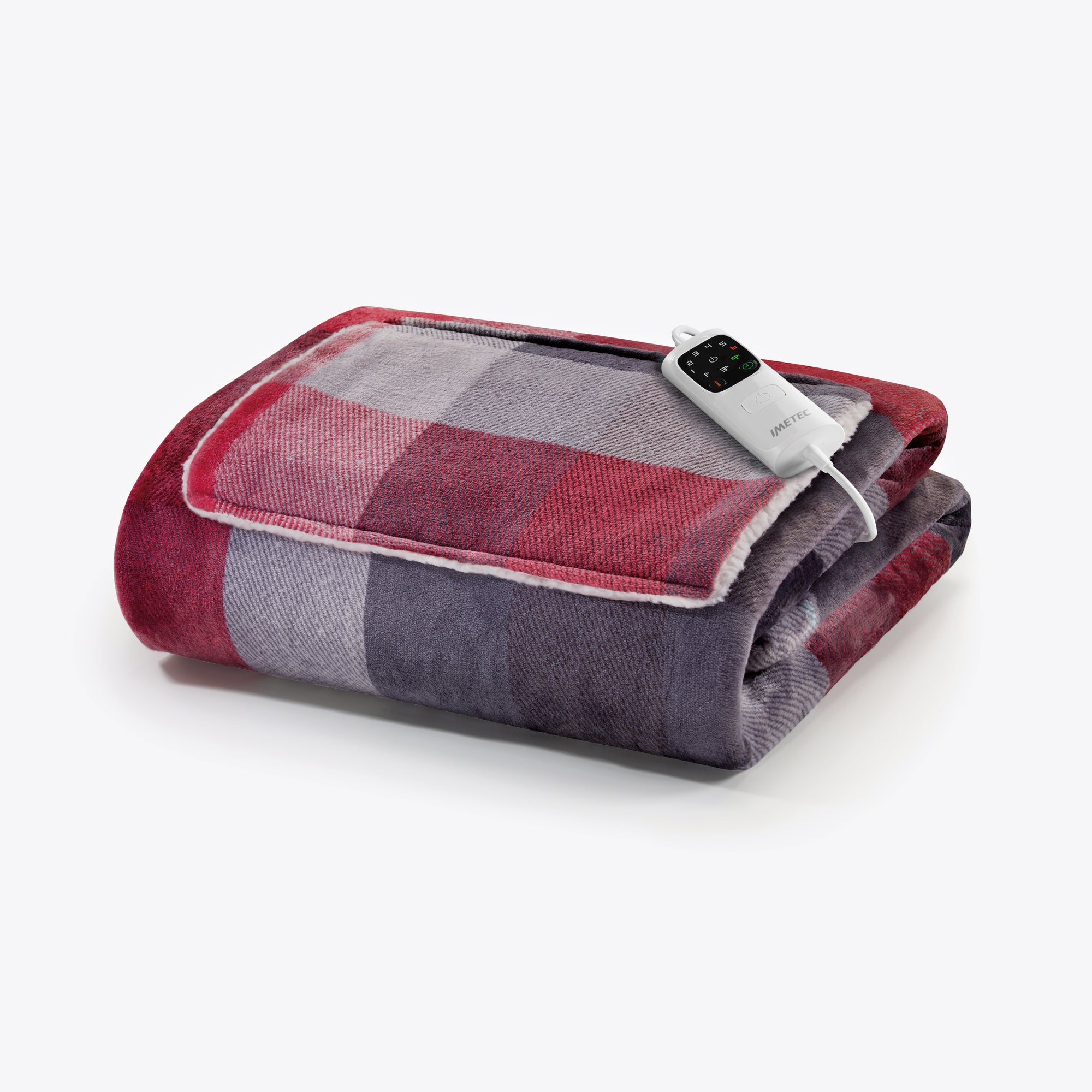 imetec-caldoplaid-adapto-velvet-tartan-heated-blanket-with-hand-and-foot-pocket- image 1