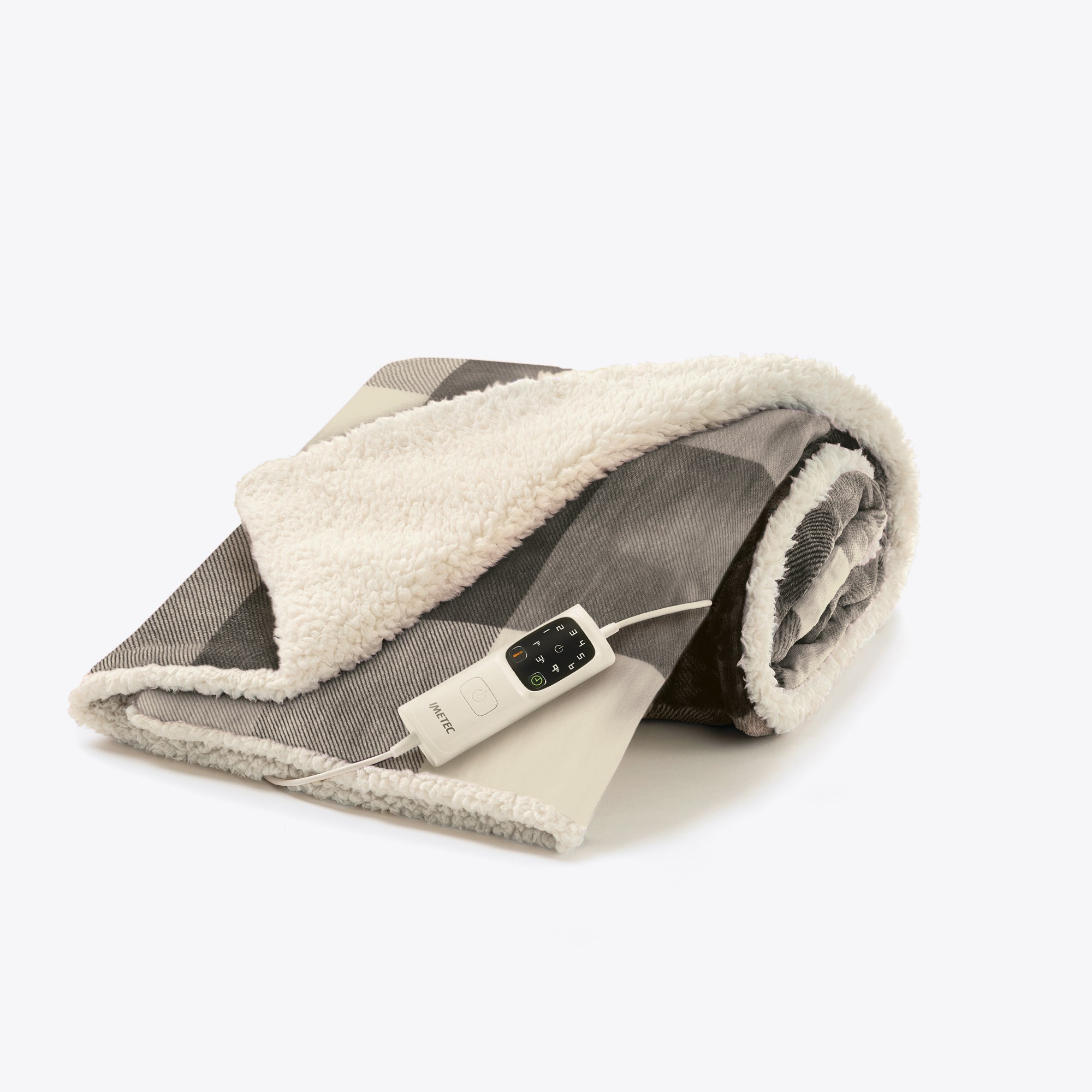 imetec-caldoplaid-adapto-heizdecke-160x120-cm-tartan-grau-mit-sherpa-innenseite- image 1